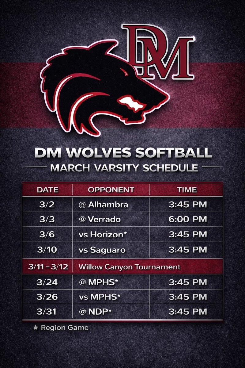 DMHSSoftball's tweet image. Conference play starts today. 🐺🥎

Both JV and Varsity are back on the field this afternoon as the first week of region games begins.

⏰ 3:45 PM First Pitch
JV vs Alhambra
Varsity @ Alhambra

Let’s go Wolves.

#DMWolves #DesertMountain #DMSoftball #WolvesSoftball #AZSoftball