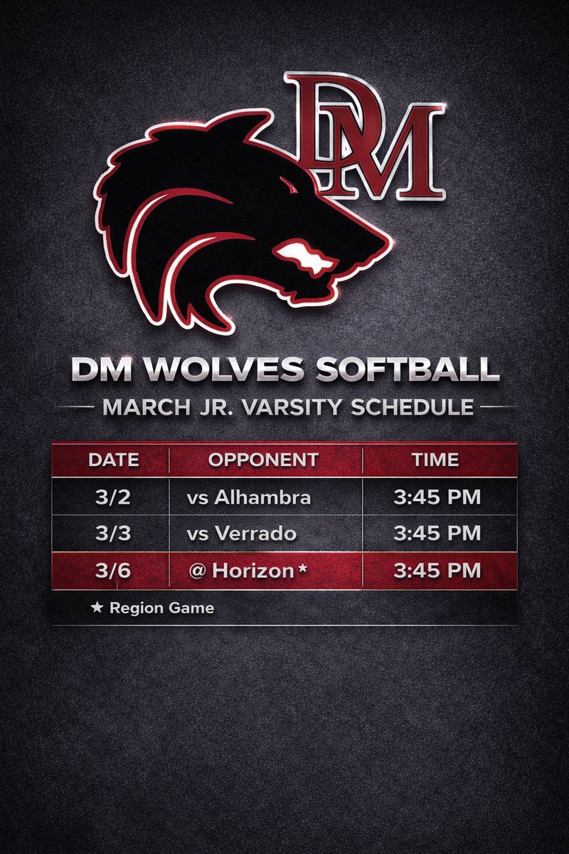 DMHSSoftball's tweet image. Conference play starts today. 🐺🥎

Both JV and Varsity are back on the field this afternoon as the first week of region games begins.

⏰ 3:45 PM First Pitch
JV vs Alhambra
Varsity @ Alhambra

Let’s go Wolves.

#DMWolves #DesertMountain #DMSoftball #WolvesSoftball #AZSoftball
