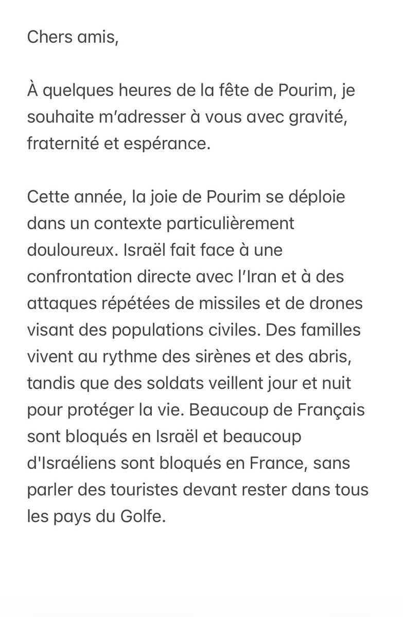 HaimKorsia's tweet photo. À quelques heures de la fête de #Pourim, je souhaite m’adresser à vous avec gravité, fraternité et espérance. https://t.co/FuKwdPiYDt