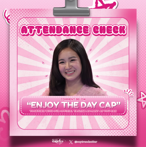ATTENDANCE CHECK

Hey, Capricorns! Let's keep the momentum going! Reply "Enjoy the day Cap" as many times as you can and don't forget to include our official tagline and hashtag in your tweets!

CAPRICE GMA HOMECOMING
#CapriceCayetano