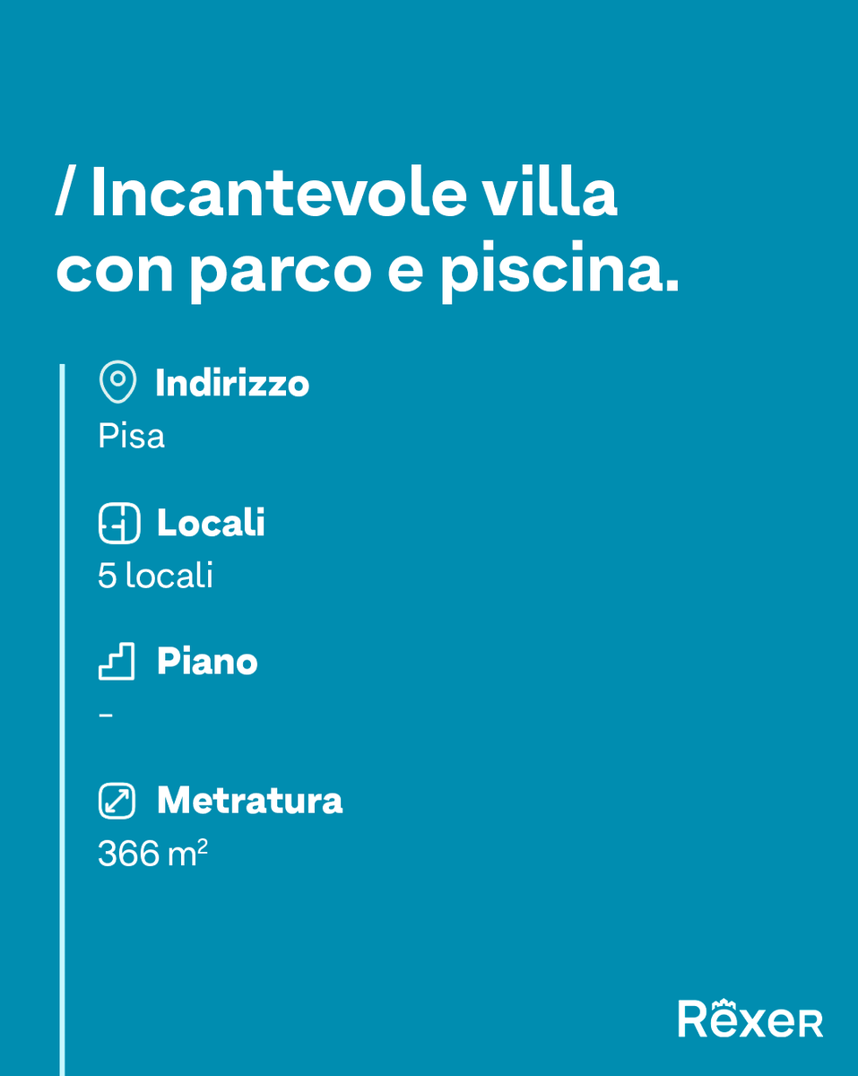 Un rifugio esclusivo da plasmare 🌿​

Nel verde di Pisa proponiamo una villa indipendente con ampio giardino e piscina, inserita in un contesto riservato e di grande fascino.​​

Scopri di più su Rexer.it
bit.ly/404Z9Tk