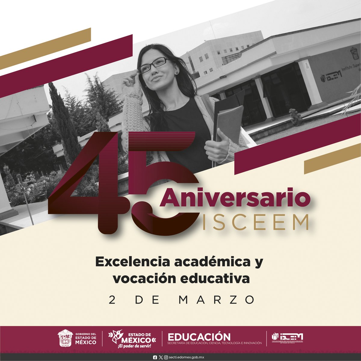 isceem_oficial's tweet image. ¡Celebramos 45 años de excelencia académica! Desde el 2 de marzo de 1981, el #ISCEEM ha sido referente en la formación de profesionales de la educación en el #EdoMéx.