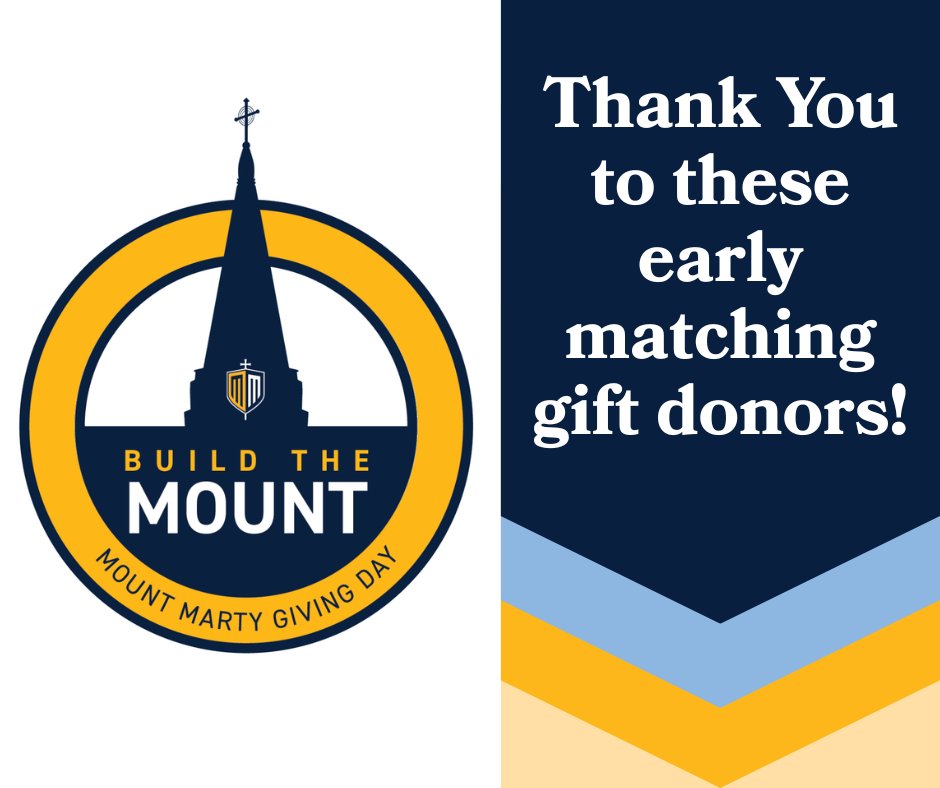 mountmarty's tweet photo. Shoutout to our amazing early matching gift donors for helping us kick off #BuildtheMount 2025 with incredible generosity! Your support inspires us all!
Want to join in making an impact? You can still set up a matching gift to the area of your choice by visiting the "Matches & Challenges" section at https://t.co/NboxUGMXcc or by emailing the Office of Advancement at advancementoffice@mountmarty.edu.
Let’s keep building the Mount together!