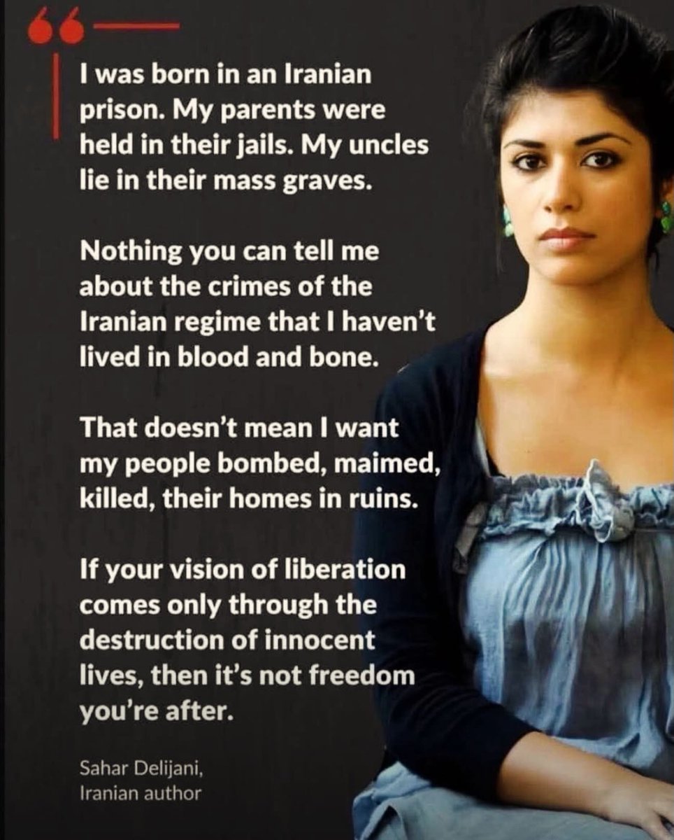 De la escritora Sahar Delijani (su primera novela "Children of the Jacaranda Tree" fue traducida a 32 idiomas), hija de dos militantes iraníes de izquierda que primero lucharon contra la dictadura del shah y después contra la de los ayatolás:

"Nací en una prisión iraní. Mis