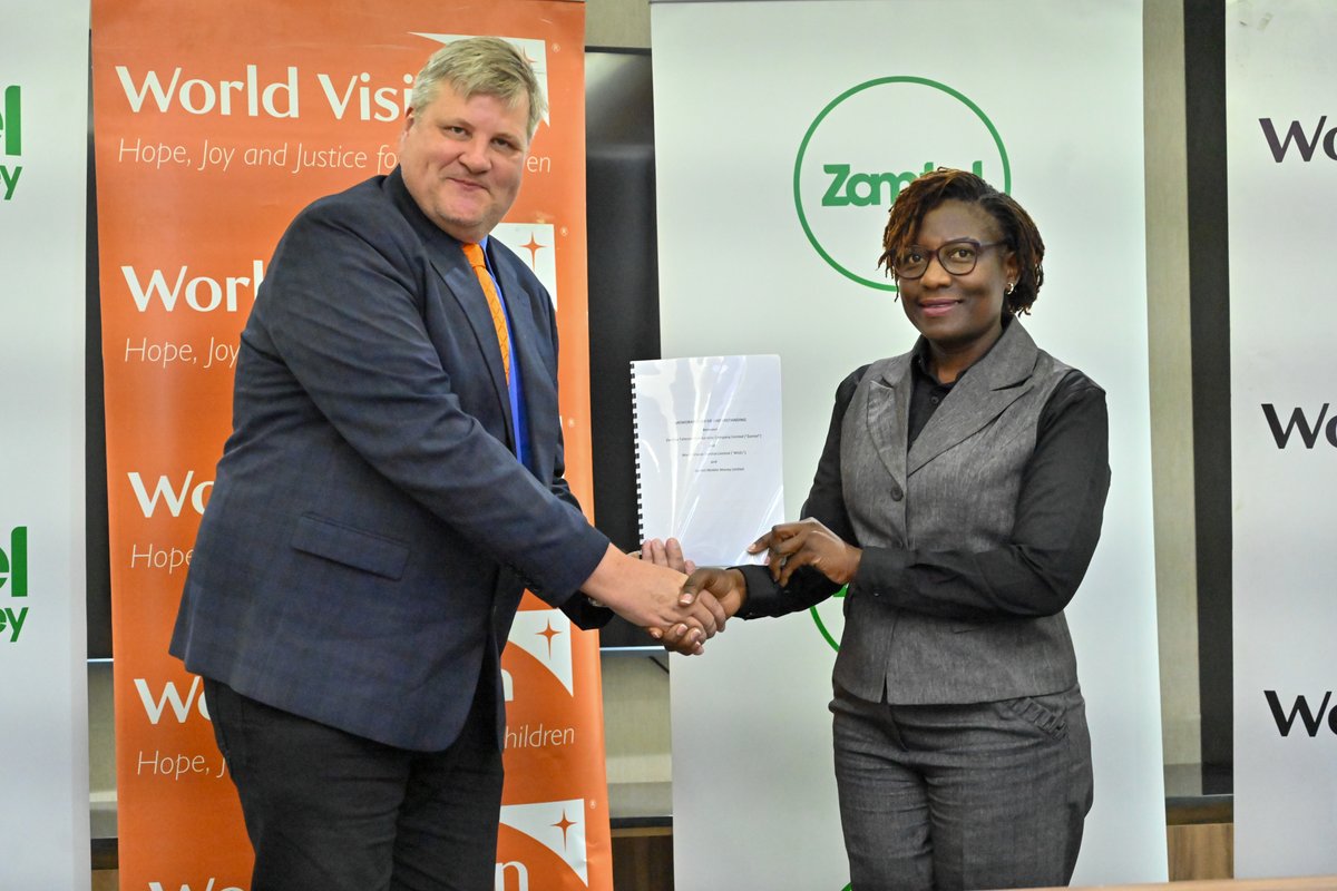WorldVisionZamo's tweet photo. Earlier today, @WorldVisionZambia, @Zamtel, and @ZamtelMobileMoney signed an MoU to boost digital inclusion and community development in Zambia. #WorldVisionZambia #Zamtel #DigitalInclusion #ZambiaDevelopment #PartnershipForGood #TechForDevelopment https://t.co/YKphdDWTu6