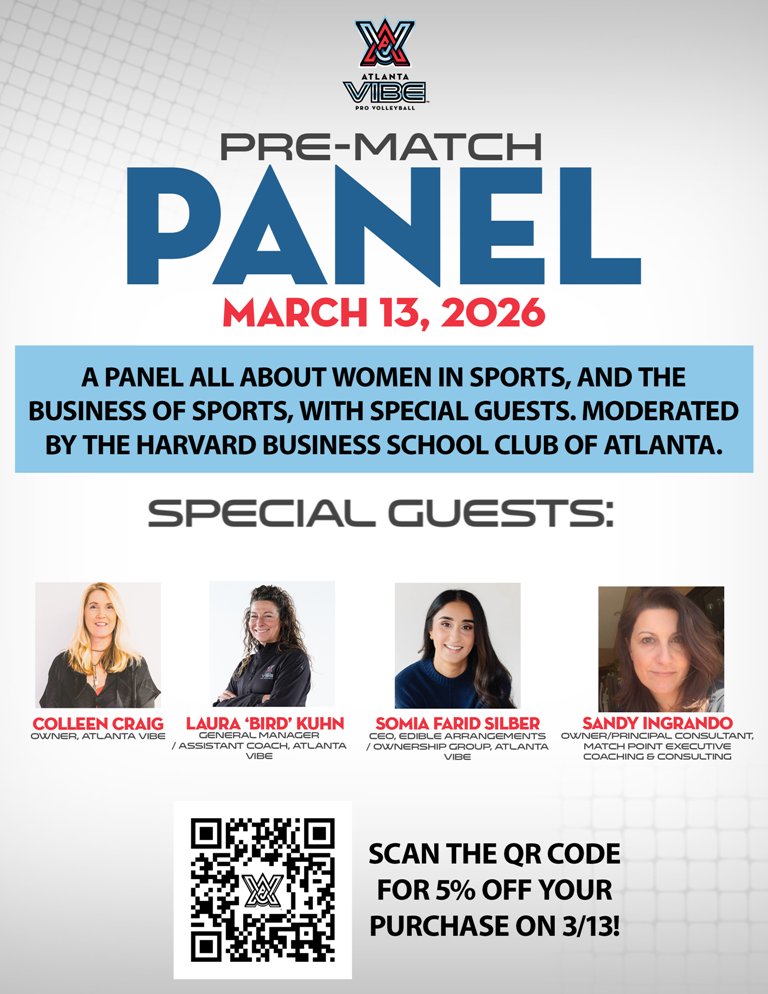 HBSAtlanta's tweet photo. Join the HBSCA Women's SIG on Fri, Mar 13, 2026 at 5:00pm for a panel discussion about Women in Sports and the Business of Sports with the Atlanta Vibe women’s volleyball team owners, leaders, and investors. For info or to RSVP, visit https://t.co/2lFHKL73nV. https://t.co/vclLvQodCT