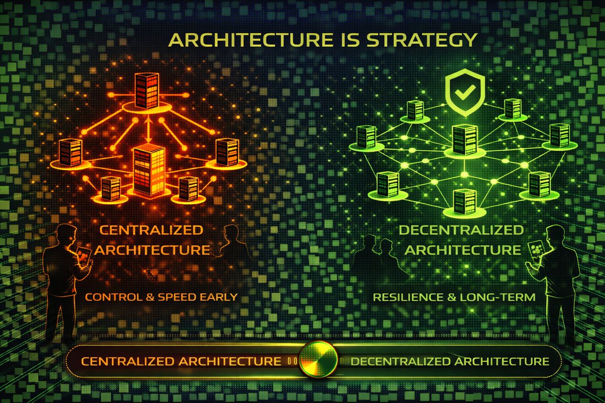 Architecture Is Strategy

How you design a system shapes its future.

Centralized architecture optimizes for control and speed early on <a href="/dgrid_ai/">DGrid AI</a> 
Decentralized architecture optimizes for resilience and long-term sustainability.