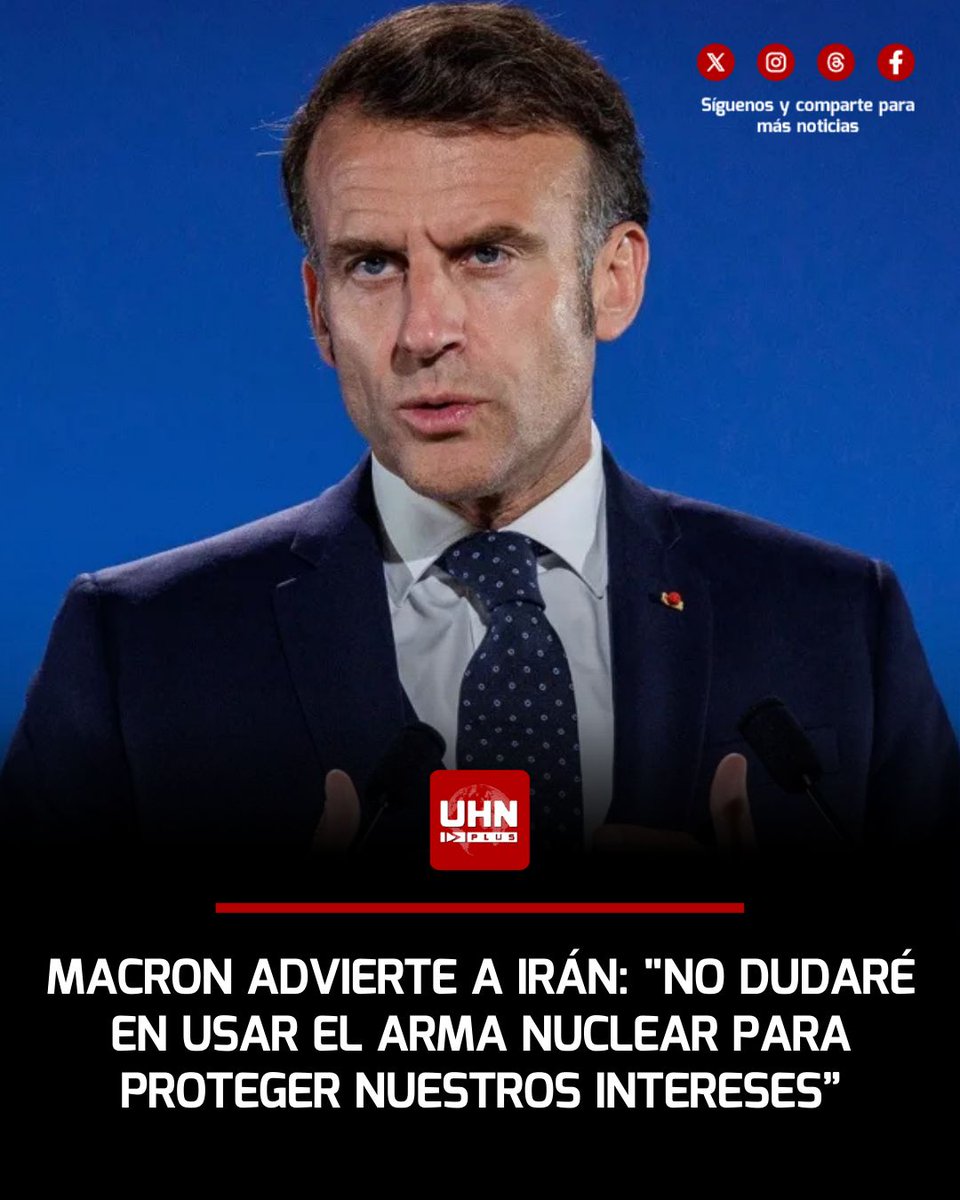 🇫🇷🇮🇷‼️ | ÚLTIMA HORA ⎯ El presidente francés, Emmanuel Macron, ha lanzado una advertencia letal al régimen iraní en medio del conflicto actual. Con una postura de firmeza absoluta, Macron aseguró que Francia está dispuesta a utilizar su arsenal nuclear si los intereses vitales