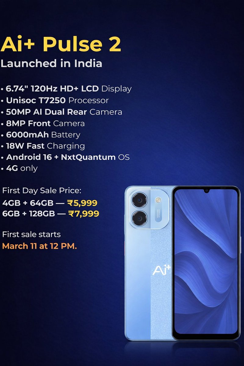 techotap's tweet photo. Get ready to level up with the Ai+ Pulse 2 — packed with insane features at a jaw-dropping price! 💙🔥 @aiplus_official https://t.co/NKdqvxbwN3