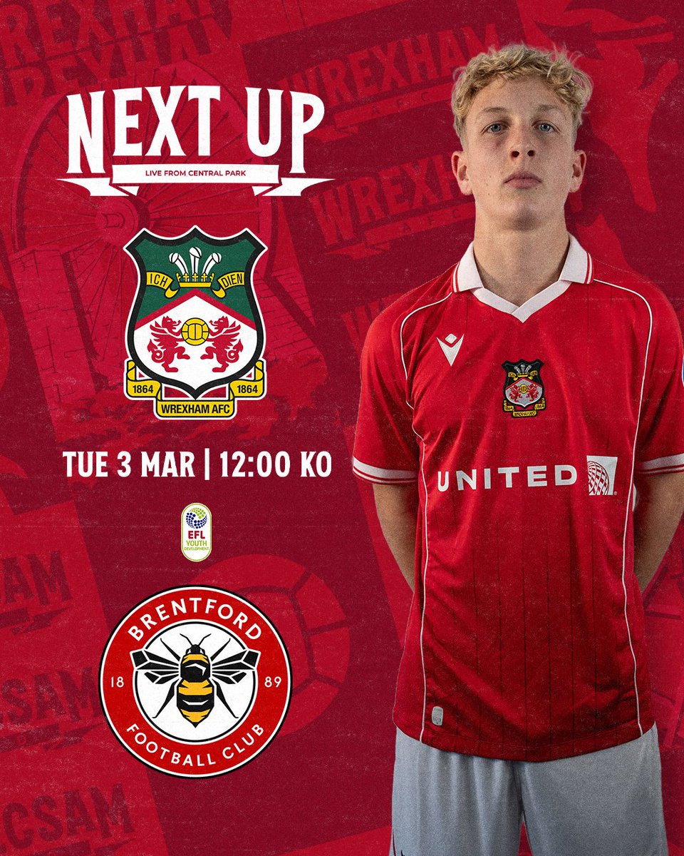 Brentford awaits our Under-17s in the PDL Shield Semi-Final 🏆

🎟️ Supporters are welcome to come and roar on the young Red Dragons at Denbigh Town's Central Park, with entry free of charge! 

🔴⚪ #WxmAFC