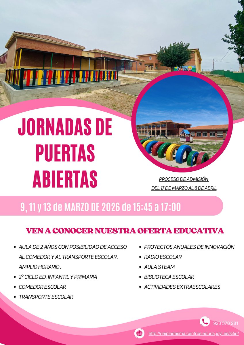 📢 ¡Jornadas de Puertas Abiertas!
El colegio abre sus puertas para
✨ Conocer nuestro proyecto educativo
✨ Visitar las aulas y espacios comunes
✨ Resolver dudas sobre el proceso de admisión
✨ Hablar con el equipo directivo
¡Os esperamos!
#admisión2026_2027