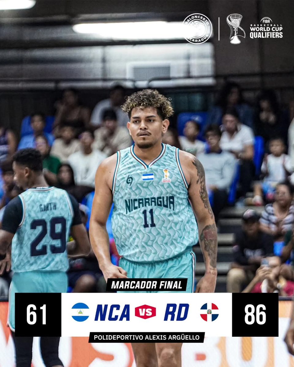 Nicaragua 🇳🇮 cayó 61-86 ante República Dominicana 🇩🇴 en su segundo compromiso de la segunda ventana clasificatoria rumbo al Mundial FIBA 2027.