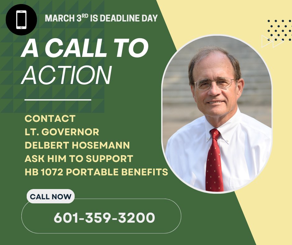 HB 1072 provides a framework for independent contractors for portable benefits that follow the IC. It allows hiring partners to contribute money into a benefit account owned by the independent contractor and allows them to maintain their independent worker status. #MSleg