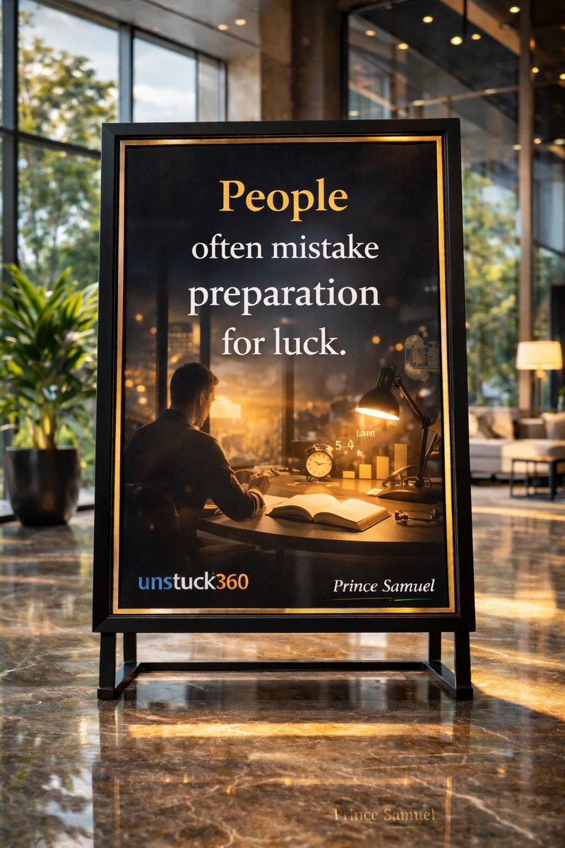 sammydegra825's tweet image. Stop waiting for luck.

Start building preparation.

Sharpen your skills. 

Strengthen your discipline. 

Refine your strategy.

So when opportunity arrives, you are ready.

#Leadership #ProfessionalDevelopment #CareerGrowth #Preparation #StrategicThinking #Unstuck360
