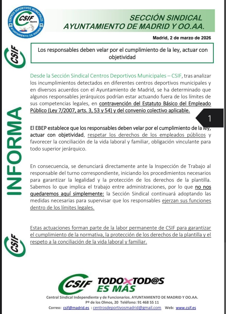 CSIF Ayuntamiento de Madrid tweet media
