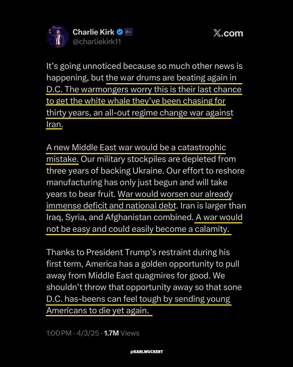 If you were a fan of Charlie Kirk, and also in favor of war against Iran, you weren't really a fan of Charlie Kirk