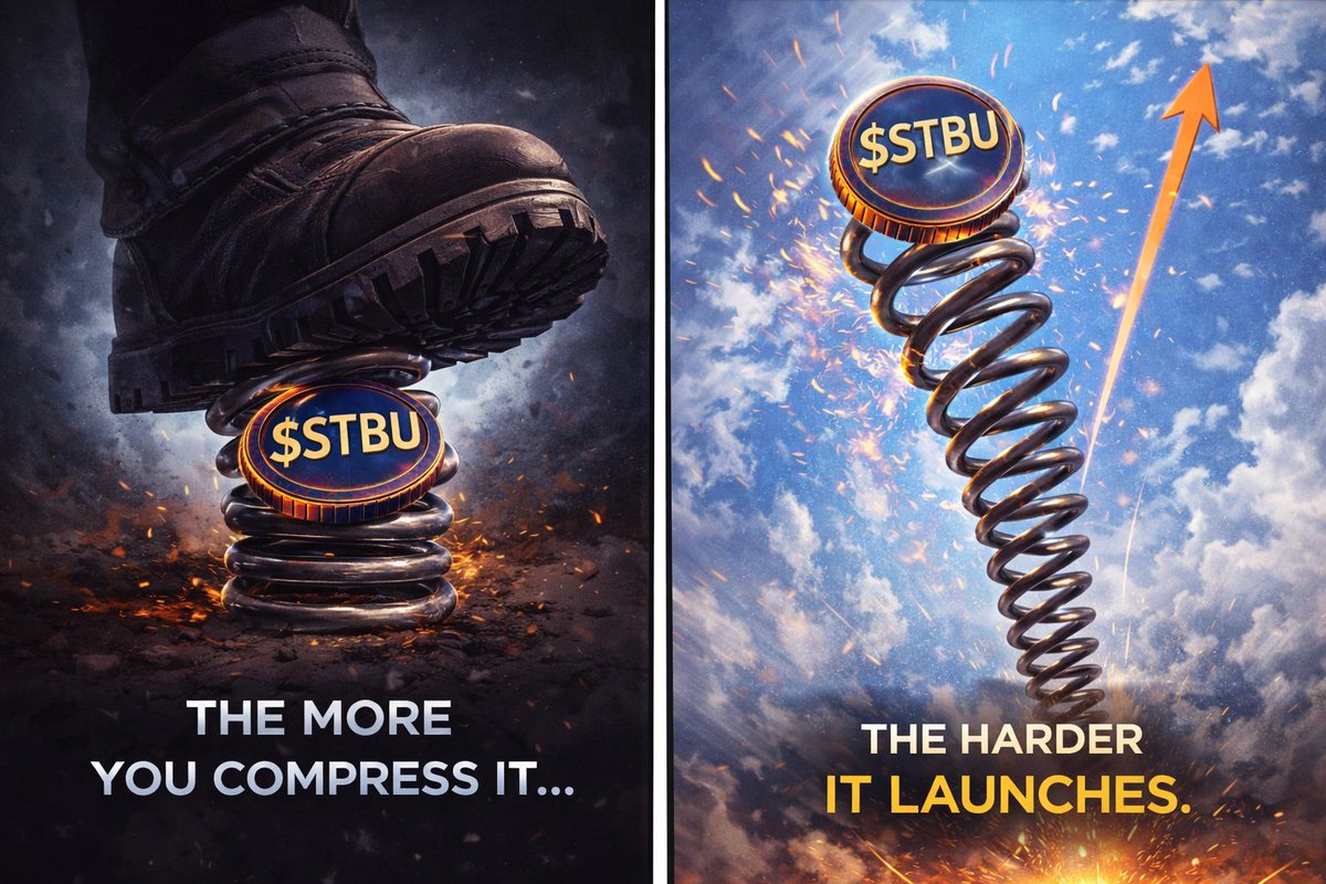 $STBU ➡️ Mass fear. Forced mint. Massive burn. Supply capped.

Now sitting around $0.0012.
Compression phase is real.
$24M+ TVL. Hard cap defined. Absolute max ~265M supply.

The more you compress it… the harder it launches.

Not financial advice. Just math + pressure.