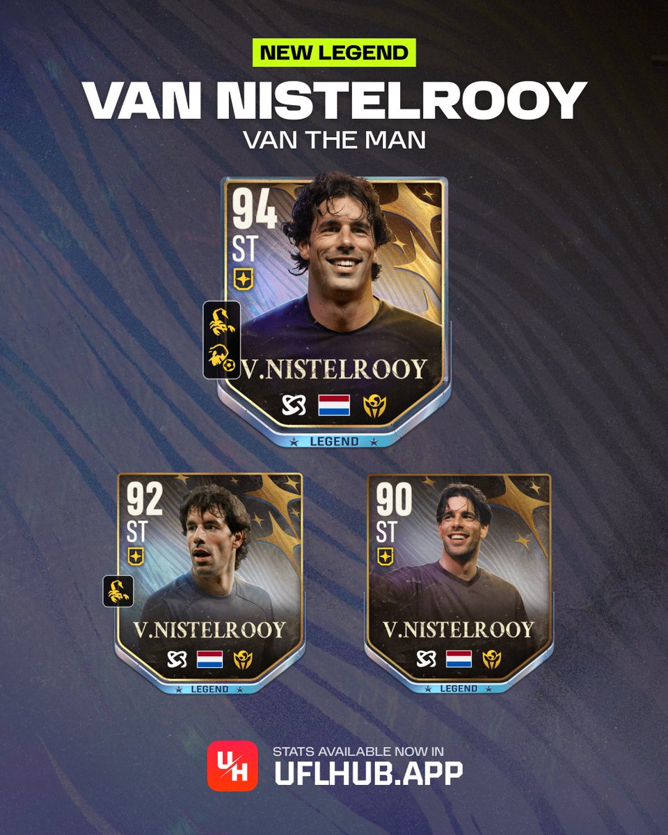 UFLHub's tweet photo. 🆕 New Legend: Van Nistelroooy — “Van the Man” 🇳🇱

One of the deadliest finishers is joining #UFLGame.
94 OVR ST headline card, plus additional Legend versions.

All stats are now live on UFLHub — check them out and compare.

🎁 Guess & Win contest winner will be announced on 05.03.