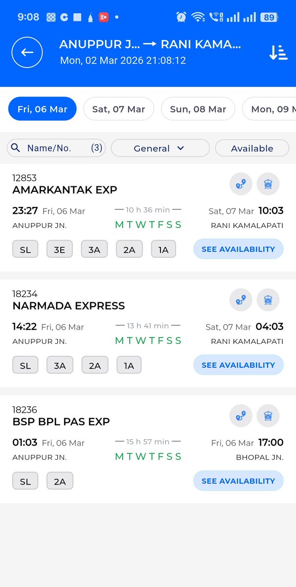 ArvindBiyani2's tweet photo. @AshwiniVaishnaw @RailMinIndia @RailwaySeva @gmwcrailway @GMSECR @DRMBilaspur ट्रेन नंबर 22169/22170 रानी कमलापति संतरागाछी का स्टॉपेज अनूपपुर में प्रारंभ हो गया लेकिन अभी तक मोबाइल से रेल वन एवं रेल कनेक्ट एप से रिजर्वेशन शो नहीं कर रहा 
अरविंद बियानी 
हेलो 9425473269 https://t.co/uQ4m80KSRK