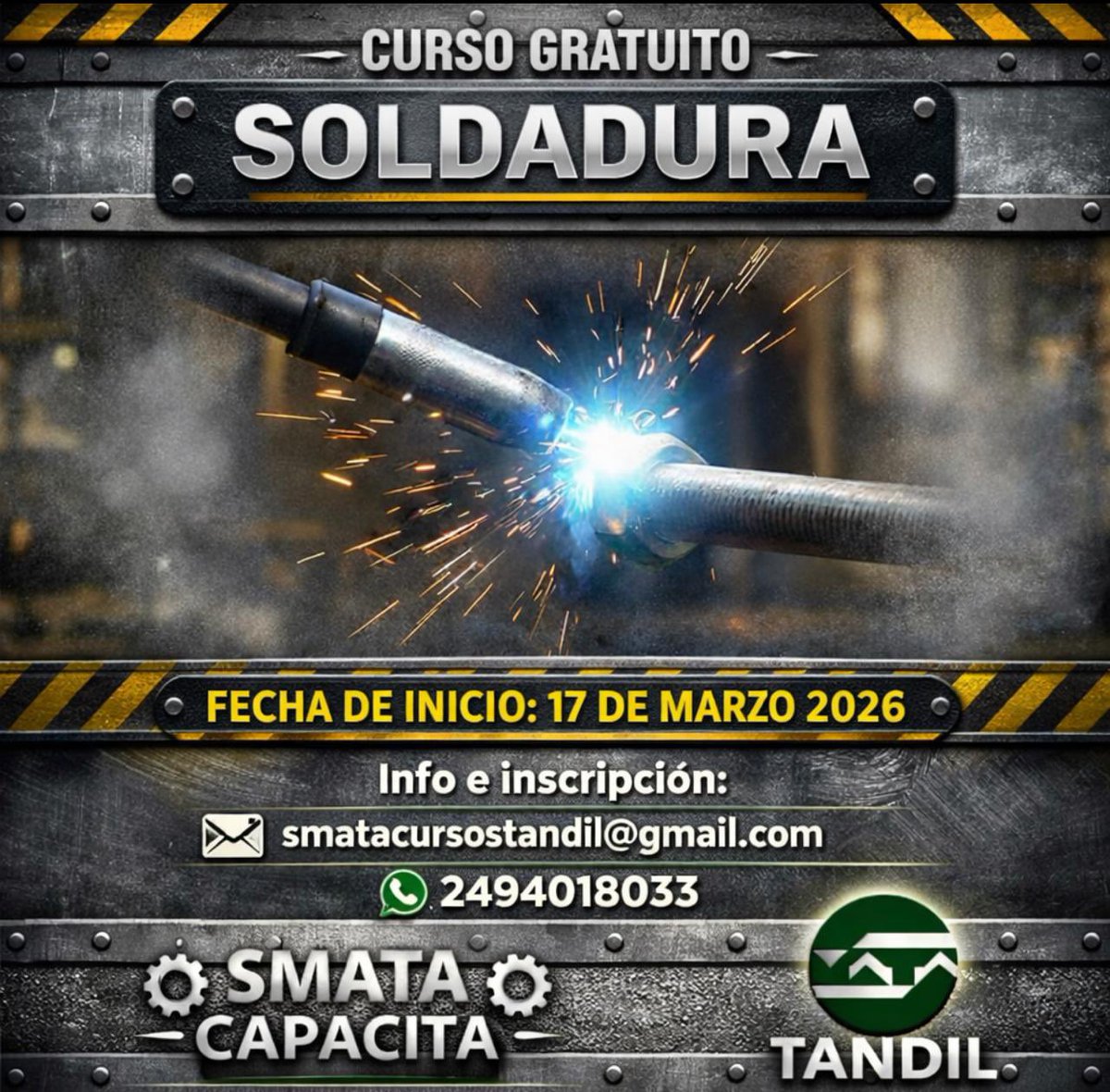 🔧𝐃𝐞𝐬𝐝𝐞 𝐒𝐌𝐀𝐓𝐀 𝐓𝐚𝐧𝐝𝐢𝐥 𝐬𝐞𝐠𝐮𝐢𝐦𝐨𝐬 𝐢𝐦𝐩𝐮𝐥𝐬𝐚𝐧𝐝𝐨 𝐥𝐚 𝐟𝐨𝐫𝐦𝐚𝐜𝐢𝐨́𝐧 𝐩𝐫𝐨𝐟𝐞𝐬𝐢𝐨𝐧𝐚𝐥

Ya está abierta la inscripción al Curso de Mecánica de Motos y Soldadura gratuito y abierto a toda la comunidad.

Una oportunidad para capacitarte, adquirir