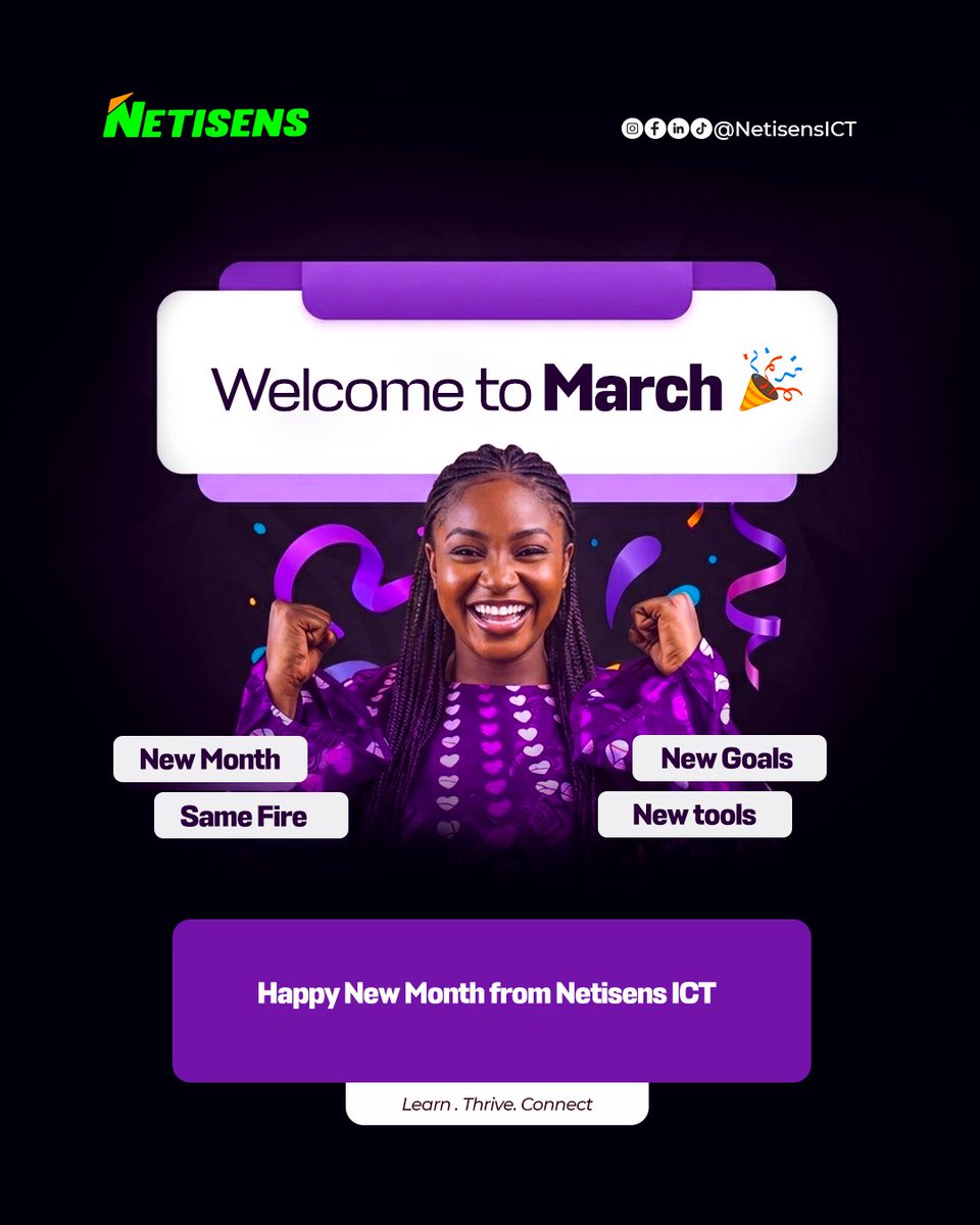 Welcome to the third month of the year 

Dream, Believe and Work towards it. It promises to be your best month . 

Happy New Month NetTribers 

#netisensict #techschoolinuyo #netisens #techhubinuyo #happynewmonth