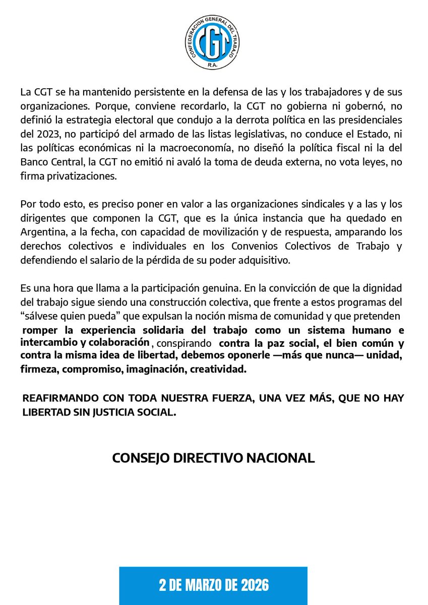📄 COMUNICADO: LA REFORMA LABORAL ES INCONSTITUCIONAL

#CGT #NoALaReformaLaboral #EsInconstitucional #TrabajoConDerechos