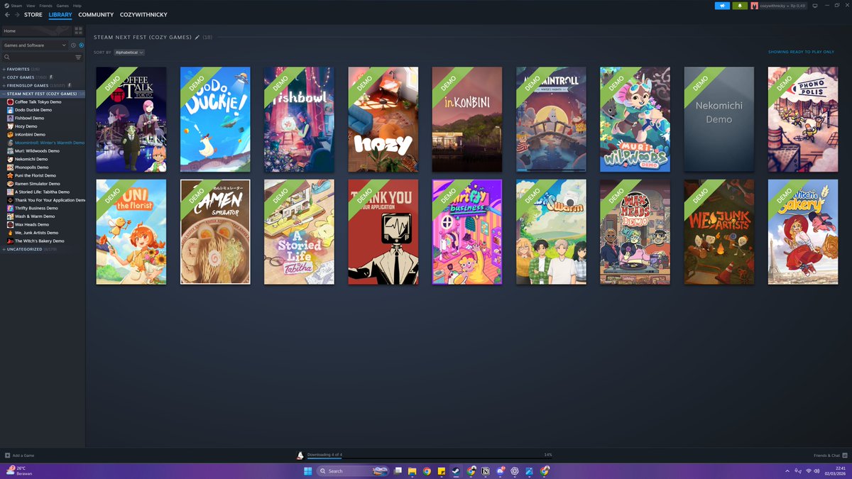 got few hours left before #SteamNextFest ends🥹

revisiting some games and trying new demos I haven't explored yet, soooo excited!✨

let me know if you have another cozy games I should try on Steam Next Fest!