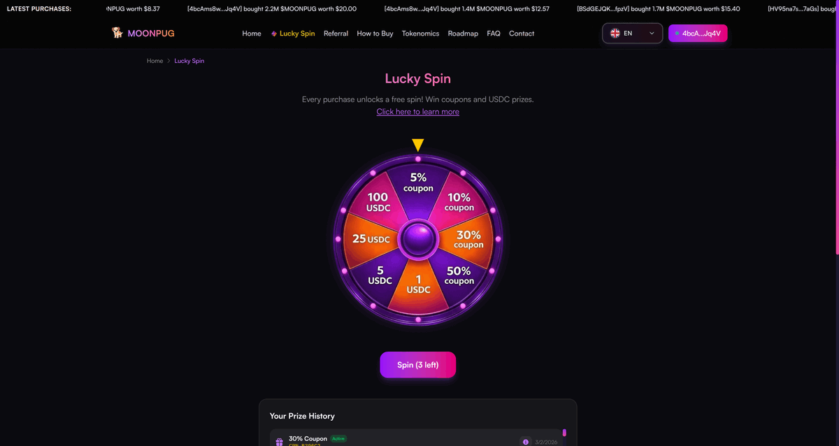 moonpug_io's tweet photo. Lucky Spin is LIVE on MOONPUG - watch the magic unfold in real time 💎

https://t.co/rv9jzR8hBa

#Solana #MOONPUG #Crypto #CryptoGems #Web3