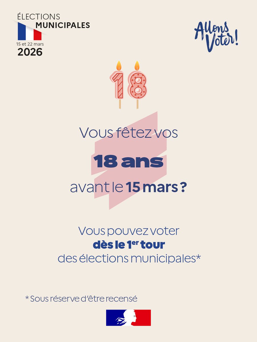 Image de Préfète du Puy-de-Dôme - #ÉlectionsMunicipales

🗳️Vous aurez 18 ans avant le 15 mars 2026 ? 

Vous pourrez voter dès le 1er 