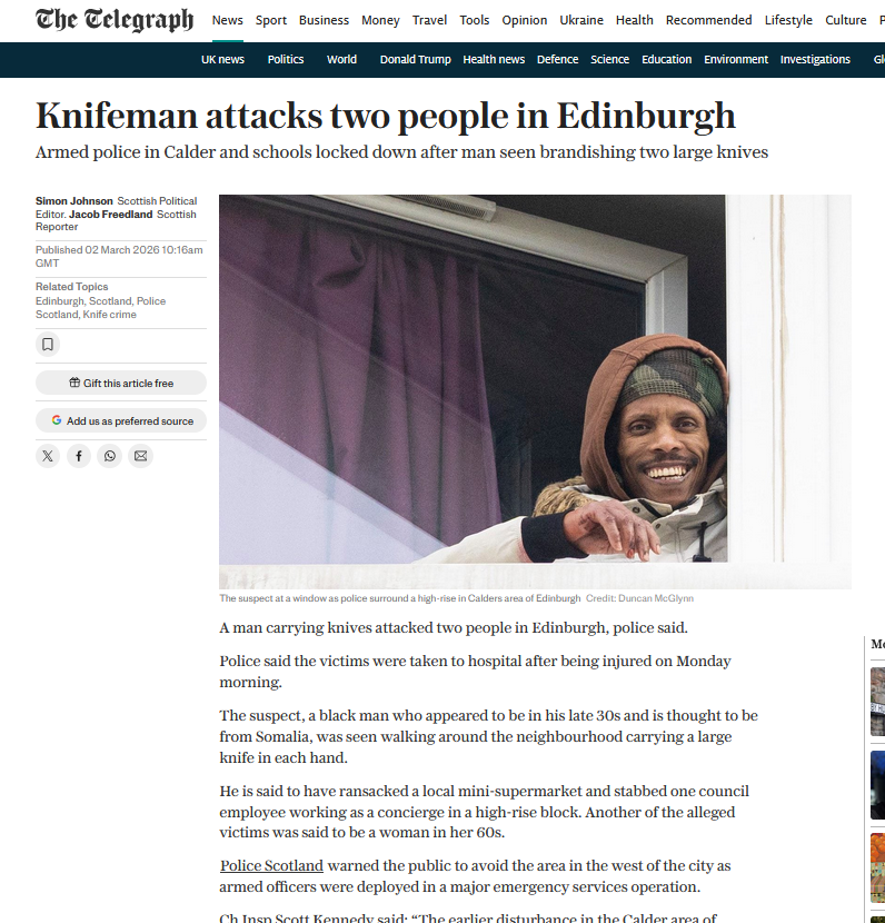 NeilDotObrien's tweet photo. - Today's Edinburgh stabber is said to be of Somalian origin.
- A previous Somalian knifeman managed to overturn deportation on basis of ECHR rights &amp; his fear of "discrimination" back home.
- Until we leave ECHR &amp; start deporting such people we will not keep the public safe. https://t.co/Rqn8IyJ7UH
