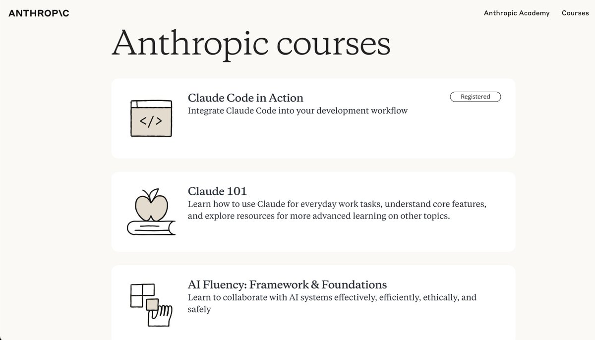 santtiagom_'s tweet photo. Anthropic lanzó +10 cursos gratis de IA.

Los que más me interesaron:
→ MCPs
→ Claude Code
→ Agent Skills

Muy buenos para entender cómo se construyen sistemas con agentes.

Link:
https://t.co/ZcB2uuWeGM https://t.co/4LoHJnM3so