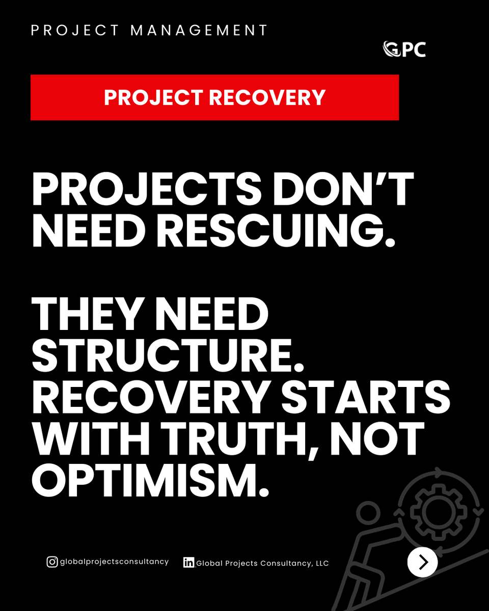 GlobalProjectsC's tweet photo. When delivery slips, strong leaders don’t panic.
They reset governance, redefine priorities, and restore control.
Recovery is strategic when done correctly.
Making your strategic projects our priority.
#ProjectRecovery #DeliveryExcellence #StrategicLeadership #GovernanceMatters https://t.co/soppeUPS3G