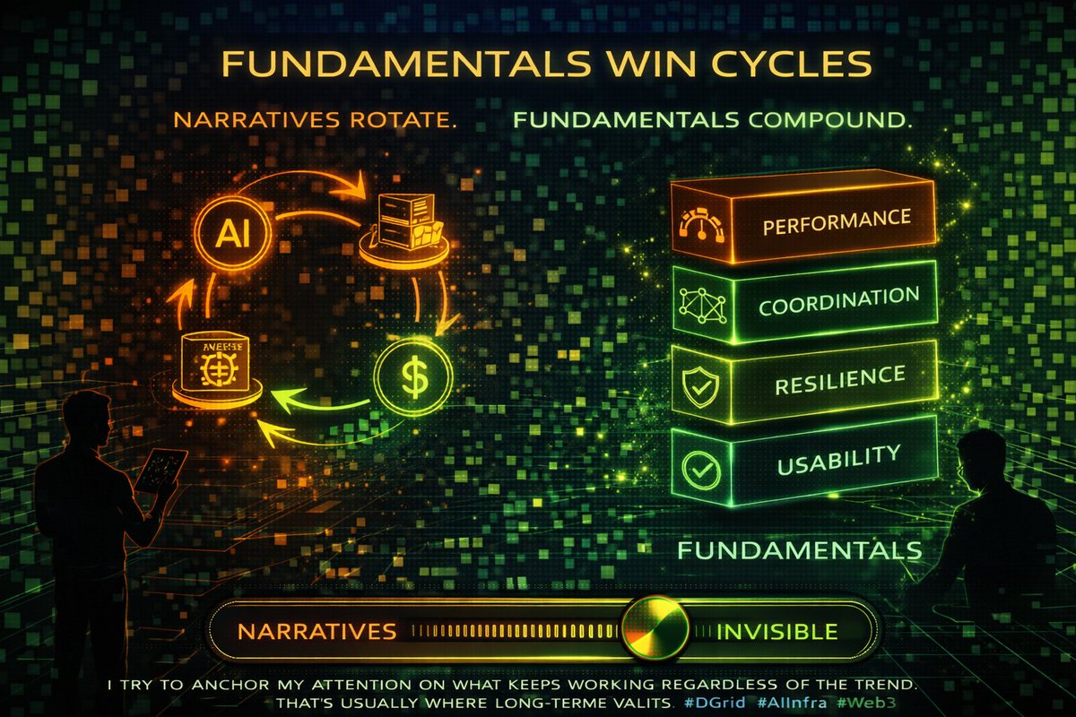 Fundamentals Win Cycles

Narratives rotate.
Fundamentals compound <a href="/dgrid_ai/">DGrid AI</a> 

In every cycle, attention shifts  but solid infrastructure keeps building underneath it all. Performance, coordination, resilience, usability  those fundamentals don’t go out of style