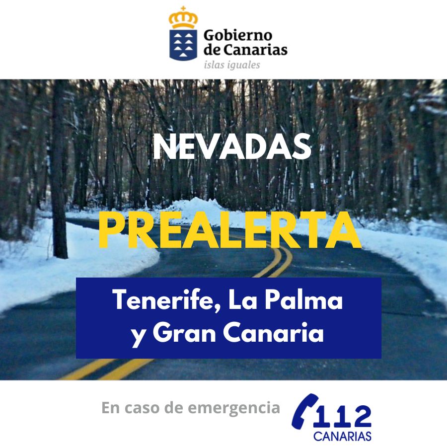 112canarias's tweet photo. 📢El Gobierno de #Canarias declara la #PrealertaNevadas en #Tenerife, #LaPalma y #GranCanaria

🗓️ 3 de marzo
🕛 00:00 horas

Más información y consejos ⬇️
https://t.co/THvVwno8Sh https://t.co/0oJSt8u5Km