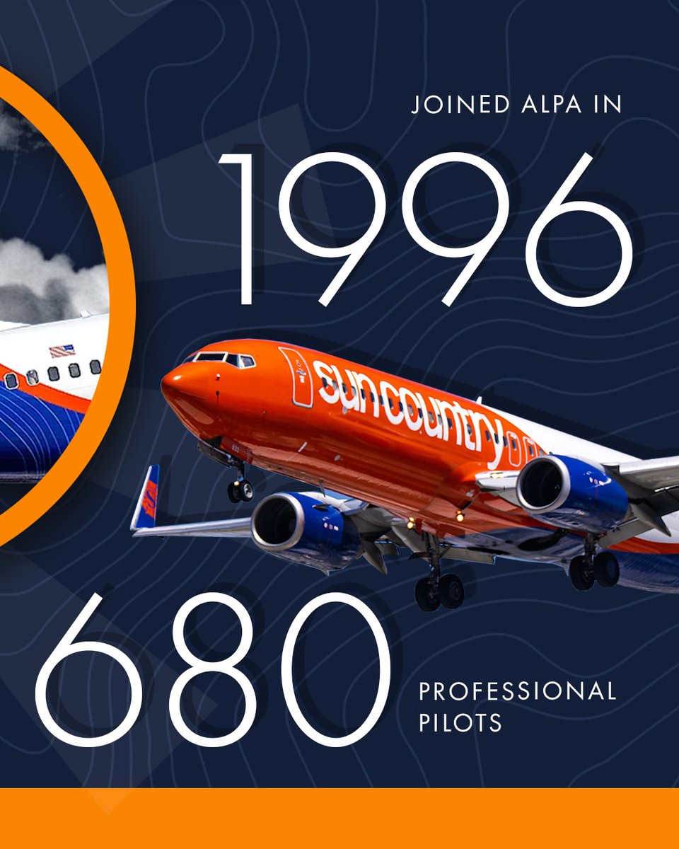 ALPAPilots's tweet image. Proud ALPA members since 1996, Sun Country pilots transport passengers across 140 destinations. Looking ahead, they're committed to maintaining the highest standards of safety and professionalism. Learn more 👉 bit.ly/3MwWtuz #MemberMonday