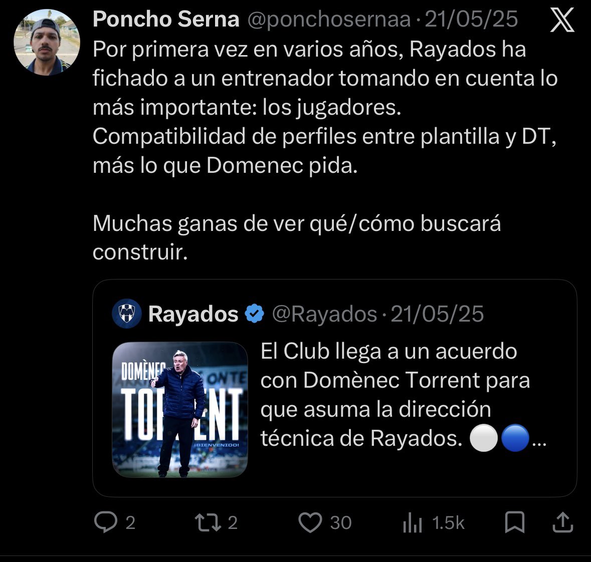 Cuando corren a un DT en Rayados, me encanta regresar al tweet de cuando lo presentaron y ver cómo estaban ilusionados los pndejos