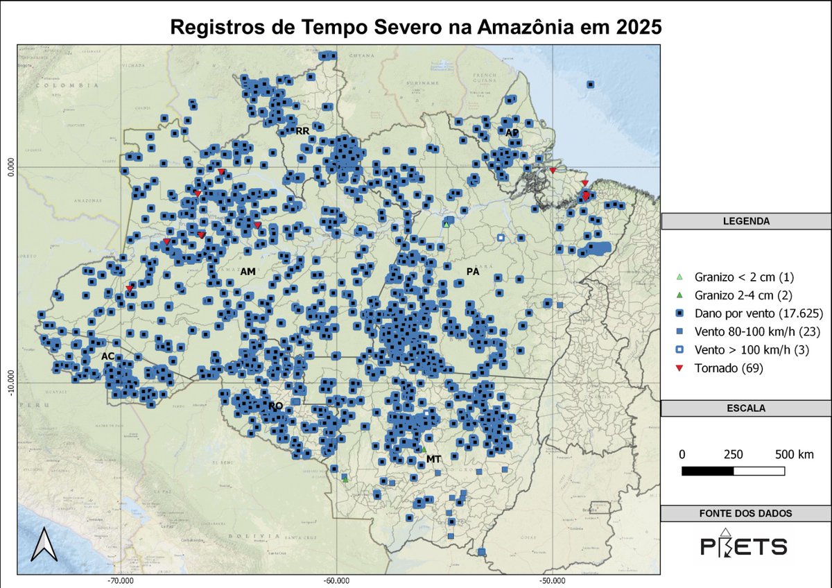 prevots_svr's tweet photo. A fim de mitigar o viés de densidade populacional presente no banco de registros de tempo severo, passou-se a incorporar técnicas de sensoriamento remoto em parceria com o Instituto Nacional de Pesquisas Espaciais (INPE). (1/n) https://t.co/8QMiLGM6Dl