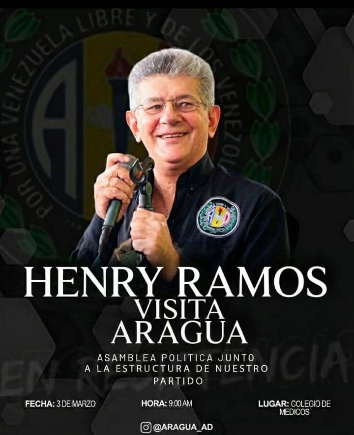Mañana 3 de marzo nuestro Secretario General Nacional <a href="/hramosallup/">Henry Ramos Allup</a> de visita en Aragua. Aceitando nuestras estructuras en todo el País. <a href="/DrJoseTrujilloV/">José Trujillo</a> <a href="/PieroMaroun/">Piero Maroun</a> <a href="/jose_guerrero23/">José Miguel Guerrero</a>
