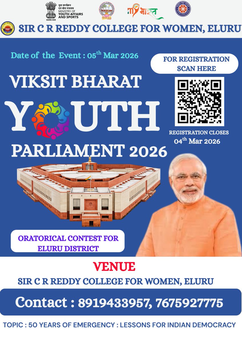 nykseluru's tweet photo. MY Bharat - Eluru has organised. Viksit Bharat youth parliament poster launching, At sir C R Reddy College for womens Eluru,
#mybharat 
#viksitBharatyouthparliament2026 https://t.co/QpQjeaWt4v