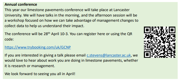LimestonePP's tweet photo. The Limestone Pavement Partnership 2026 conference will be held on April 28th between 10am and 3pm. You can register for the conference with the link or QR code below:
https://t.co/YIMUgh72BJ https://t.co/dllmVZHCNN
