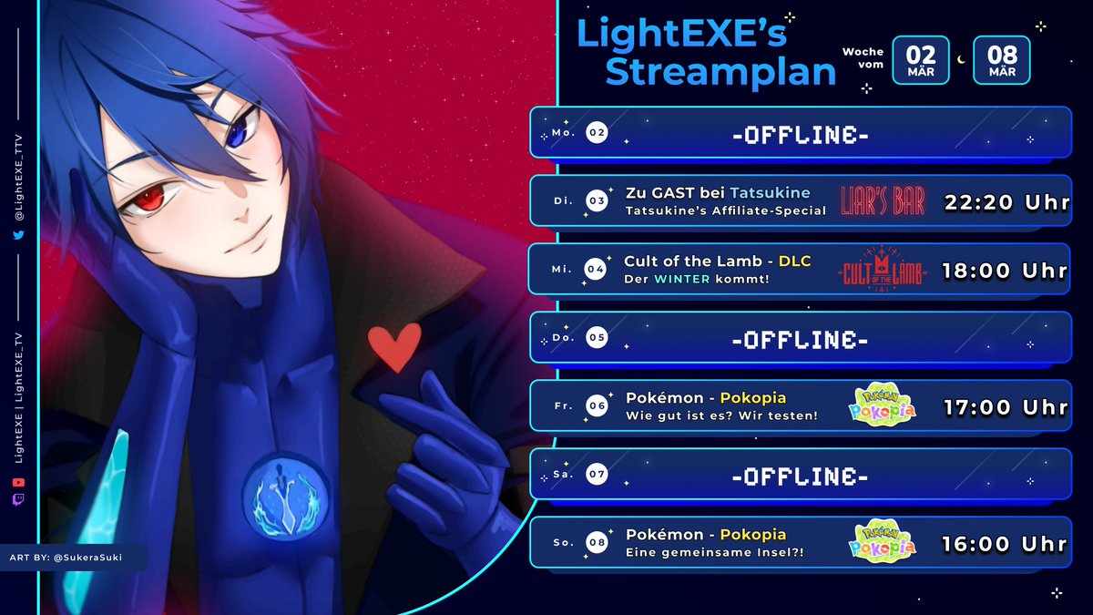 ╰!🤖| Streamplan wurde g̴e̸l̸a̷d̶e̷n̴  |🤖!╯

╔════

▶️Di - Zu GAST - bei <a href="/Tatsukine_/">Tatsukine | 3.3 14 Uhr Affiliate into B-Day stream</a>'s Affiliate Special

▶️Mi - Cult of the Lamb - Es geht weiter mit dem DLC

▶️Fr - Pokopia - Wir testen es aus!

▶️So - Pokopia - Eine gemeinsame Insel (Multiplayer)

╚════