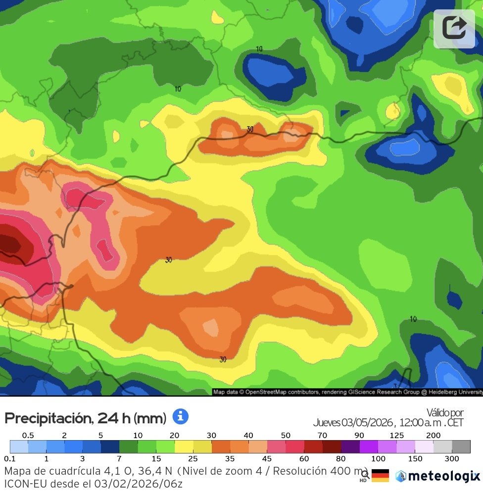 ElTiempoEnMlag1's tweet photo. Acumulados previstos para el próximo miércoles en #Málaga. 🌧 https://t.co/2ISIe7Dsoj