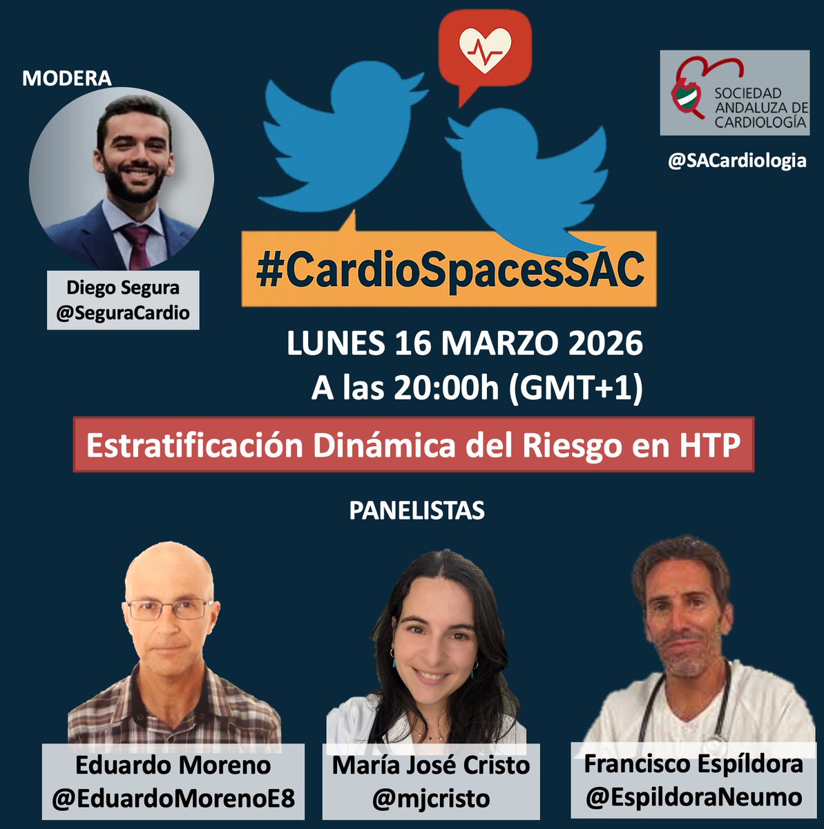 SeguraCardio's tweet photo. "Estratificación Dinámica del Riesgo en HTP"
#CardioSpaces
Os esperamos!!!❤️ https://t.co/IehrDkZVVB