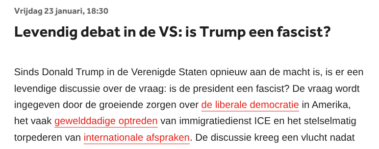 De NOS heeft geen moeite om "is Trump een fascist?" te behandelen. Prima, moet je doen, weeg maar af. 
Maar dan met droge ogen presenteren: Khamenei "investeerde in Hamas en Hezbollah om Iran te beschermen". Was "voor veel Iraniërs een soort vader"

Echt, waar is de schaamte?