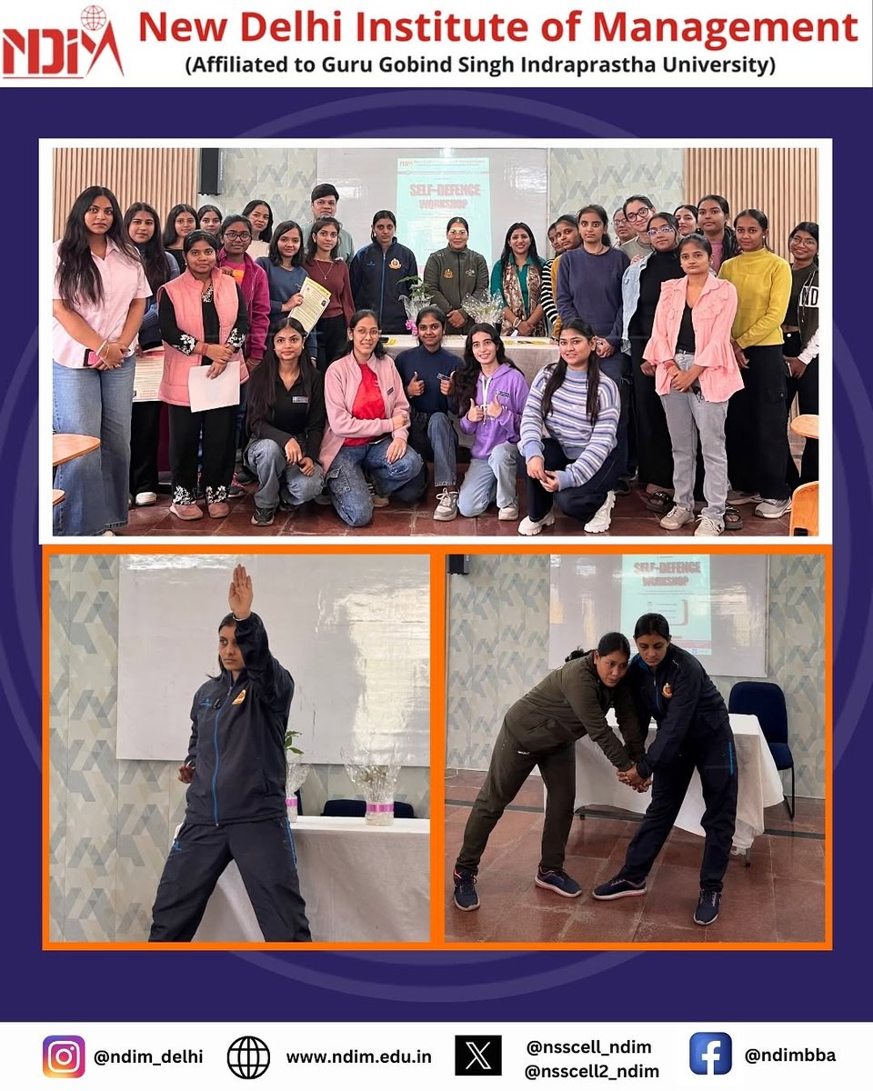 nsscell2_ndim's tweet photo. NSS Cell of NDIM (Unit1 &amp; 2) in collab with IQAC and IIC organized Self Defense Workshop to empower students with essential safety skills and practical techniques. The session focused on building confidence and awareness to respond calmly in challenging situations.✨

#nss #women https://t.co/2jVHlBwrKi
