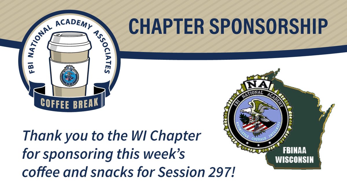 FBINAAQuantico's tweet image. Week 8 kicks off today! 🎉

A big thank you to the Wisconsin FBINAA Chapter for sponsoring snacks and coffee for our Session 297 students. We appreciate the support! ☕👏

#FBINAA #Session297