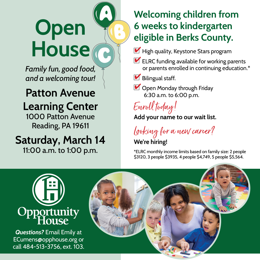 _OppHouse's tweet image. Join us at Patton Avenue Learning Center for a fun, family-friendly Open House!👨‍👩‍👧
Why choose us?
✔️ Keystone Stars
✔️ ELRC funding 
✔️ Open Mon–Fri 6:30 a.m.–6:00 p.m.

See how your child will love learning with us. 💚

#OpenHouse #BerksCountyPA #EarlyLearning  #KeystoneStars