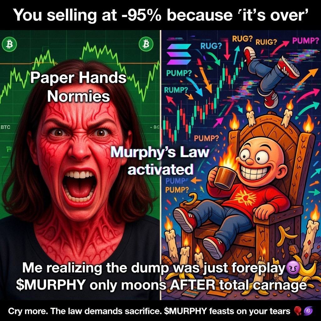 you either fade $MURPHY now. 

or chase it later.

choice is yours.

ca: 5e5fg97UgQMsFCYdKwmQraGpgHKHWHt1gUJDgoaGpump