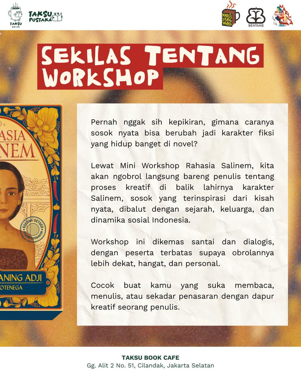 _MasWis's tweet photo. GIVEAWAY

2 (dua) eksp Rahasia Salinem utk 2 (dua) pemenang (1 utk DKI &amp; 1 utk luar DKI). Syarat:
1. BACA flyer. RT &amp; Likes twit ini
2. Gaperlu nama, REPLY dg nyebut 1 org nyata yg pengen kamu masukin ke cerita kamu + alasan
3. Sertakan domisili.

Pengumuman: KAMIS 5 Maret 2026. https://t.co/Ayk0ONzoVJ