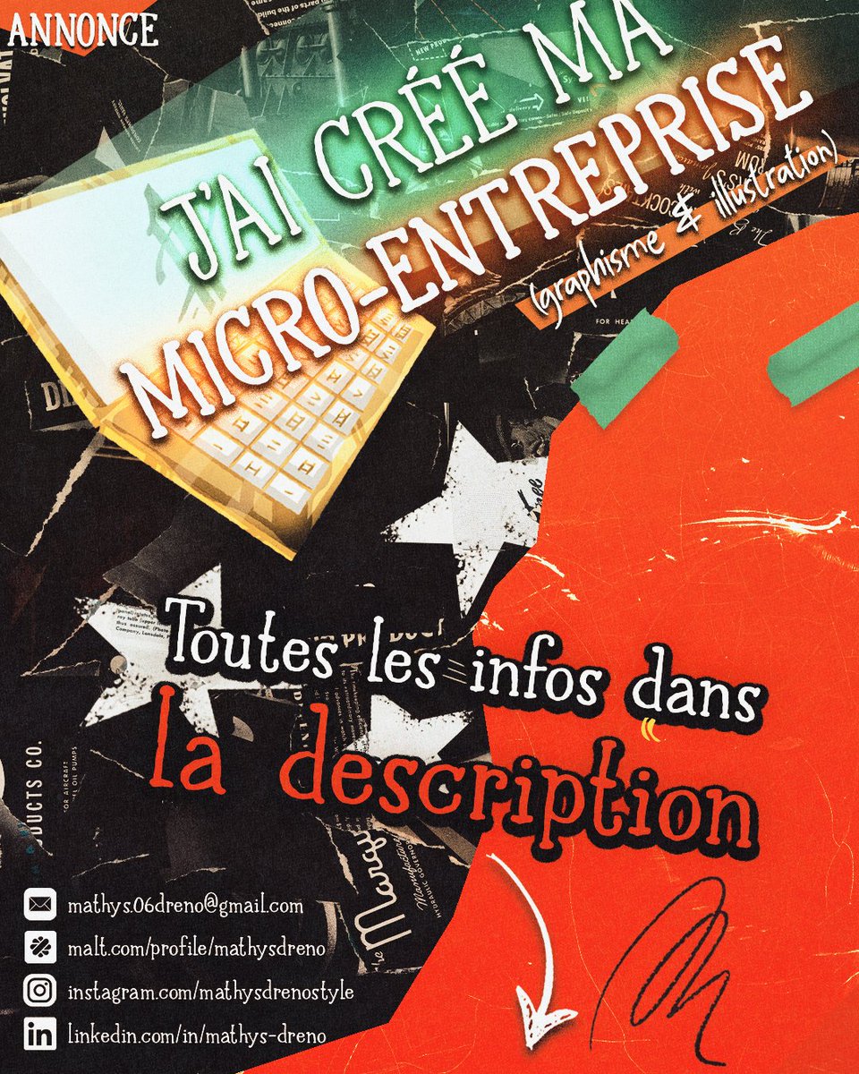 Mathysdrenostl's tweet photo. ✨ Grande nouvelle ✨️
Je me lance officiellement en freelance/micro-entreprise dans le design graphique et l’illustration, en parallèle de mes études en communication 🎓.

Voici bien évidemment mon PORTFOLIO : https://t.co/RW2R41fiWb

On échange ensemble❓️ https://t.co/irQ7JCJGyf